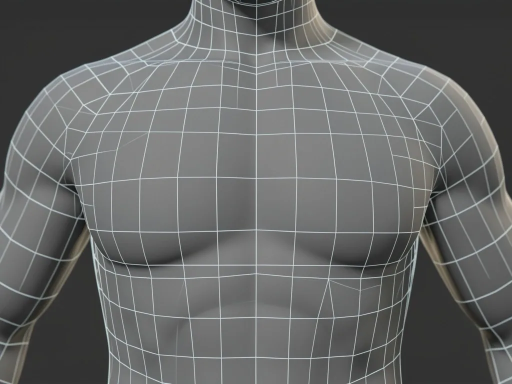 Karakter modeli temiz topoloji ve wireframe görünümü