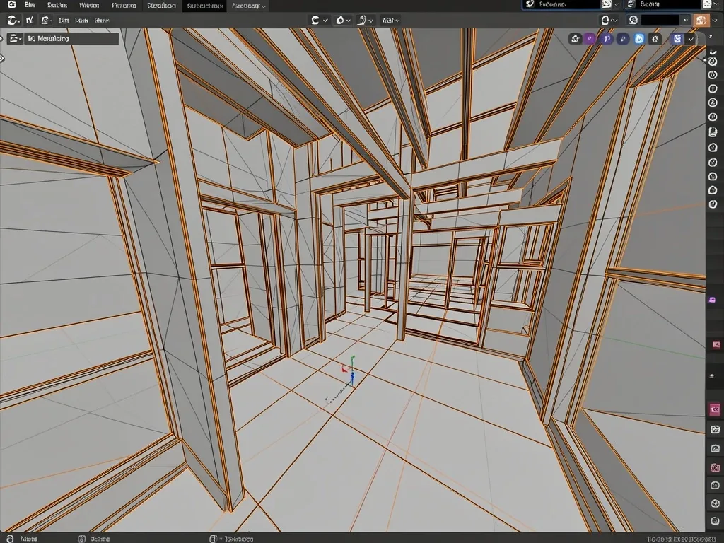 Blender wireframe modunda mimari model mesh yapısı