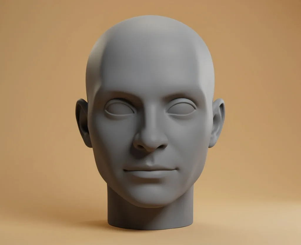 Blender ile modellenmiş karakter head clay render örneği